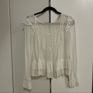 Zara Ruffled with Embroidery Details White Blouse Shirt XS